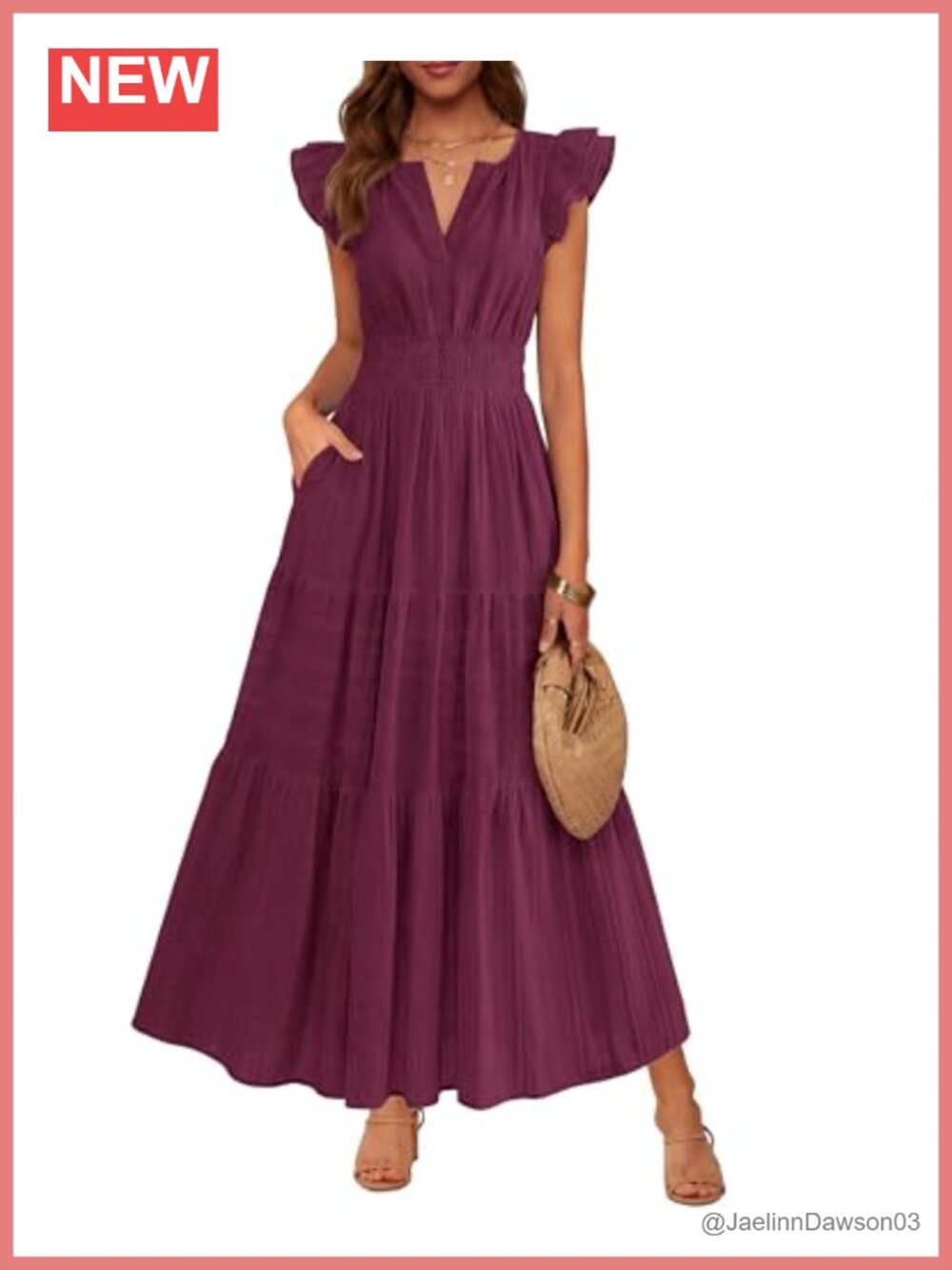 Womens Summer Casual Ruffle Sleeve Maxi Dress Flowy Boho A-Line